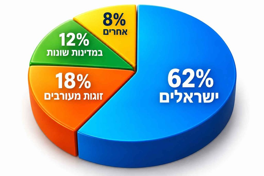 נישואי זום כתופעה גדלה בישראל - התפלגות הזוגות: ישראלים, זוגות מעורבים וזוגות ממדינות שונות