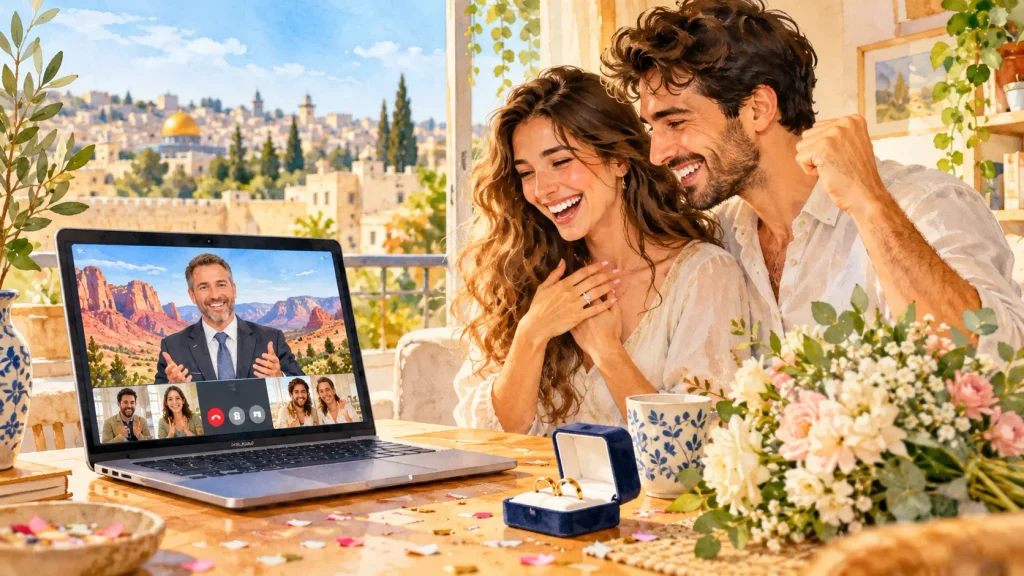 נישואי זום יוטה בלי לצאת מהארץ - טקס בזום ממרפסת בירושלים